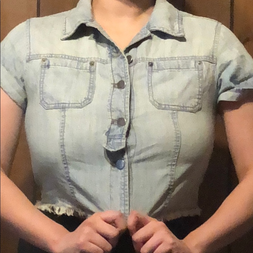 Cropped denim rubbish button up